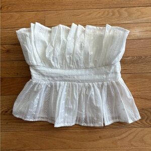 White Strapless Eyelet Peplum Top